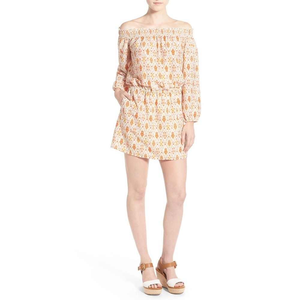 Paisley print off the shoulder dress